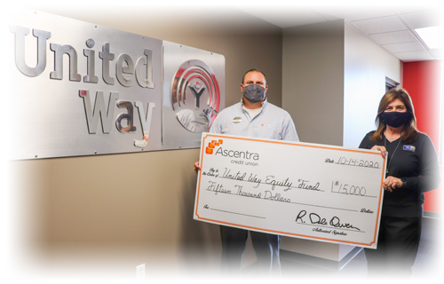 Man and woman holding large check