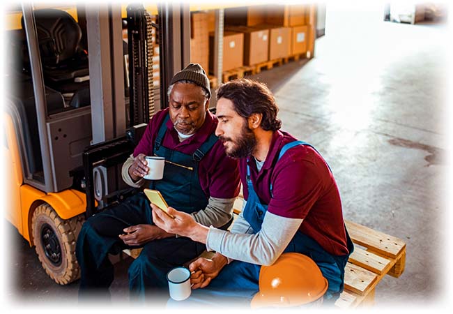 2 guys sitting together looking at a phone